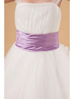 Organza Square Tea-Length A-line Flower Girl Dress with Cap-Sleeves