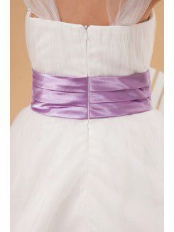 Organza Square Tea-Length A-line Flower Girl Dress with Cap-Sleeves