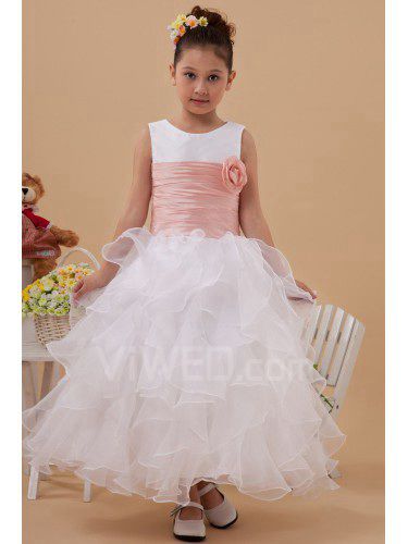 Organza jóia do tornozelo-comprimento vestido de baile vestido da menina flor com flor