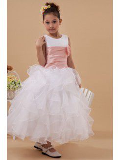 Organza Jewel Ankle-Length Ball Gown Flower Girl Dress with Flower