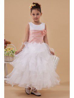 Organza Jewel Ankle-Length Ball Gown Flower Girl Dress with Flower