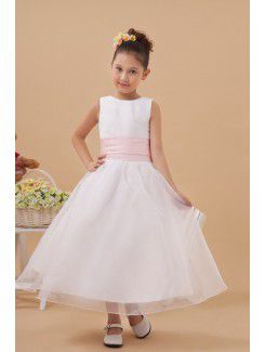 Satin and Organza Jewel Tea-Length A-line Flower Girl Dress