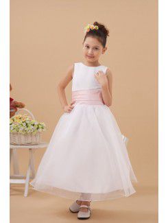 Satin and Organza Jewel Tea-Length A-line Flower Girl Dress