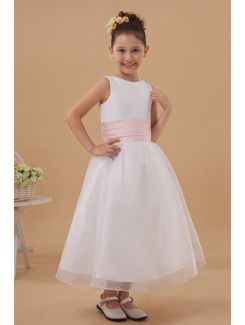 Satin and Organza Jewel Tea-Length A-line Flower Girl Dress