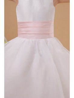 Satin and Organza Jewel Tea-Length A-line Flower Girl Dress