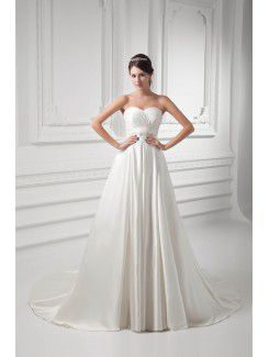 Satin Sweetheart A-line Sweep Train Embroidered Wedding Dress