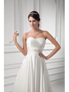 Satin Sweetheart A-line Sweep Train Embroidered Wedding Dress