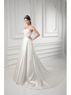 Satin Sweetheart A-line Sweep Train Embroidered Wedding Dress