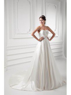 Satin Sweetheart A-line Sweep Train Embroidered Wedding Dress