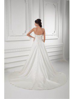 Satin Sweetheart A-line Sweep Train Embroidered Wedding Dress