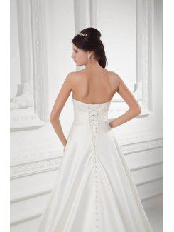 Satin Sweetheart A-line Sweep Train Embroidered Wedding Dress