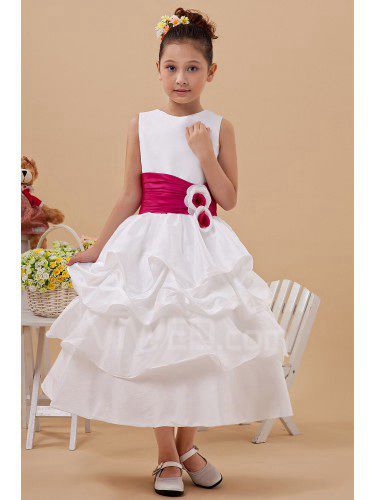 Satin Jewel Tea-Length A-line Flower Girl Dress