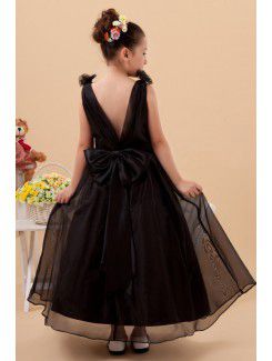 Satin and Organza Bateau Ankle-Length A-line Flower Girl Dress