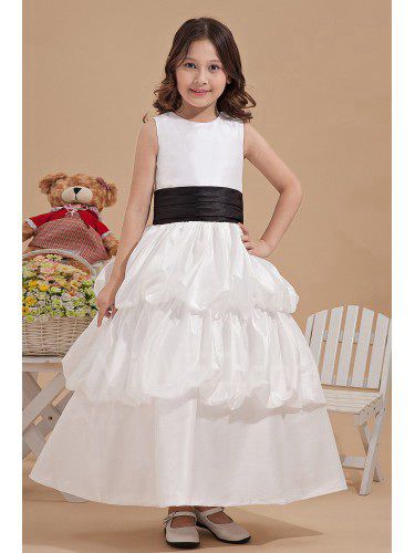 Satin Jewel Ankle-Length Ball Gown Flower Girl Dress with Bow