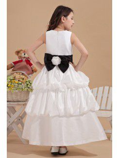 Satin Jewel Ankle-Length Ball Gown Flower Girl Dress with Bow