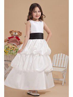 Satin Jewel Ankle-Length Ball Gown Flower Girl Dress with Bow