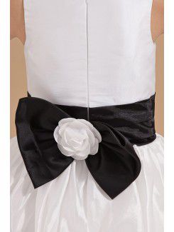 Satin Jewel Ankle-Length Ball Gown Flower Girl Dress with Bow