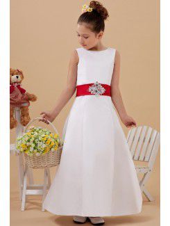 Satin Jewel Ankle-Length A-Line Flower Girl Dress with Sequins