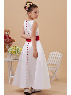 Satin Jewel Ankle-Length A-Line Flower Girl Dress with Sequins