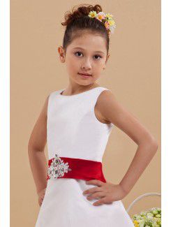 Satin Jewel Ankle-Length A-Line Flower Girl Dress with Sequins