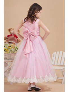 Satin and Mesh Jewel Ankle-Length Ball Gown Flower Girl Dress