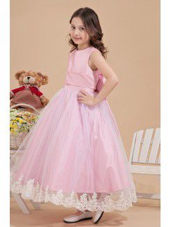 Satin and Mesh Jewel Ankle-Length Ball Gown Flower Girl Dress