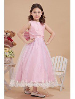 Satin and Mesh Jewel Ankle-Length Ball Gown Flower Girl Dress