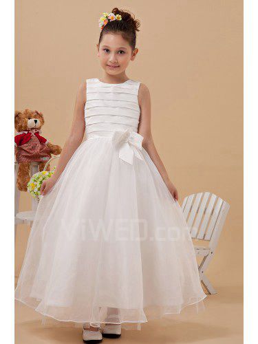 Tulle Jewel Ankle-Length Ball Gown Flower Girl Dress with Bow