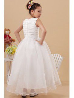 Tulle Jewel Ankle-Length Ball Gown Flower Girl Dress with Bow