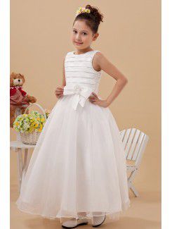 Tulle Jewel Ankle-Length Ball Gown Flower Girl Dress with Bow