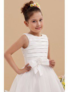 Tulle Jewel Ankle-Length Ball Gown Flower Girl Dress with Bow