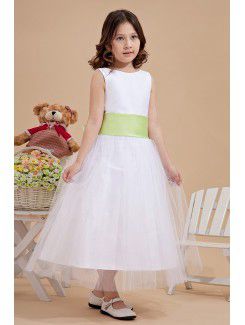 Tulle Jewel Tea-Length A-Line Flower Girl Dress with Bow