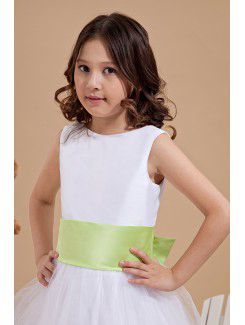 Tulle Jewel Tea-Length A-Line Flower Girl Dress with Bow