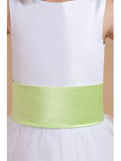 Tulle Jewel Tea-Length A-Line Flower Girl Dress with Bow