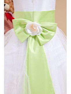 Tulle Jewel Tea-Length A-Line Flower Girl Dress with Bow