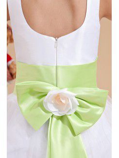 Tulle Jewel Tea-Length A-Line Flower Girl Dress with Bow