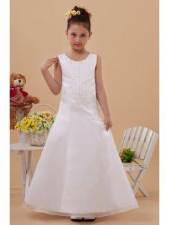 Satin and Organza Jewel Ankle-Length A-Line Flower Girl Dress with Beading