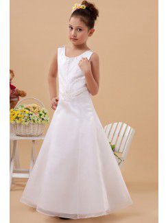 Satin and Organza Jewel Ankle-Length A-Line Flower Girl Dress with Beading