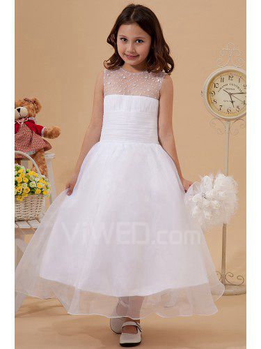 Tulle Jewel Ankle-Length Ball Gown Flower Girl Dress with Sequins