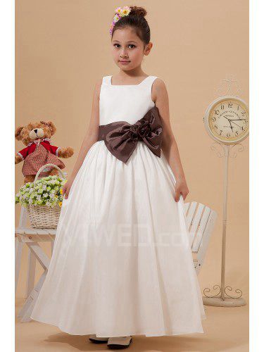 Taffeta Square Ankle-Length Ball Gown Flower Girl Dress with Bow