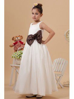 Taffeta Square Ankle-Length Ball Gown Flower Girl Dress with Bow