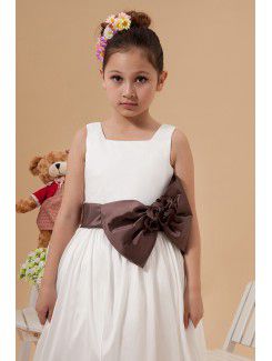 Taffeta Square Ankle-Length Ball Gown Flower Girl Dress with Bow