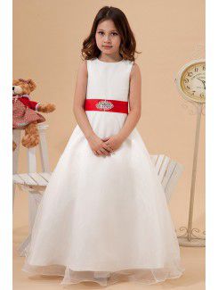 Satin and Organza Jewel Ankle-Length A-Line Flower Girl Dress with Sequins