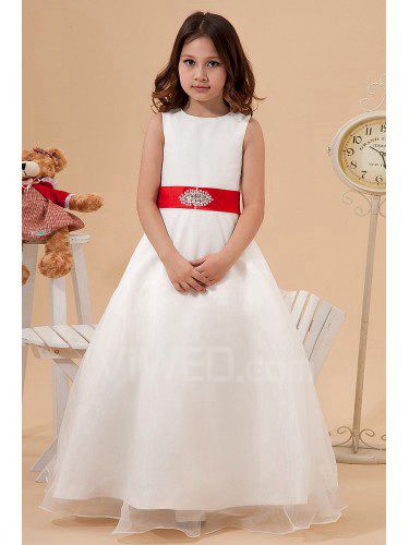 Satin and Organza Jewel Ankle-Length A-Line Flower Girl Dress with Sequins