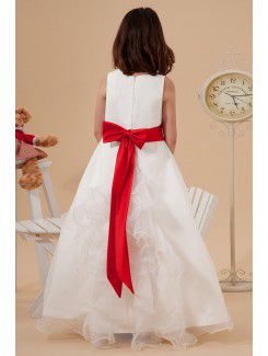 Satin and Organza Jewel Ankle-Length A-Line Flower Girl Dress with Sequins