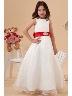 Satin and Organza Jewel Ankle-Length A-Line Flower Girl Dress with Sequins