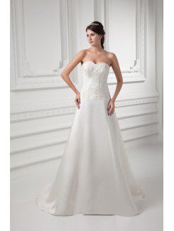 Satin Sweetheart A-line Sweep Train Embroidered Wedding Dress