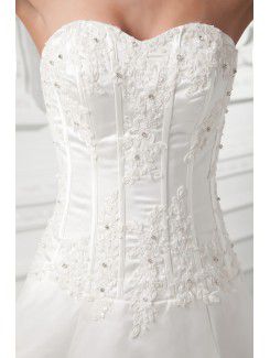 Satin Sweetheart A-line Sweep Train Embroidered Wedding Dress