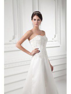 Satin Sweetheart A-line Sweep Train Embroidered Wedding Dress