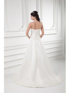 Satin Sweetheart A-line Sweep Train Embroidered Wedding Dress